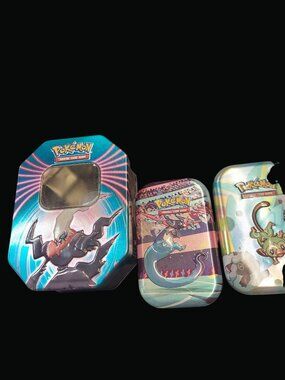 Pokemon Trading Card Game Collectible Tin Set Featuring Various Designs
